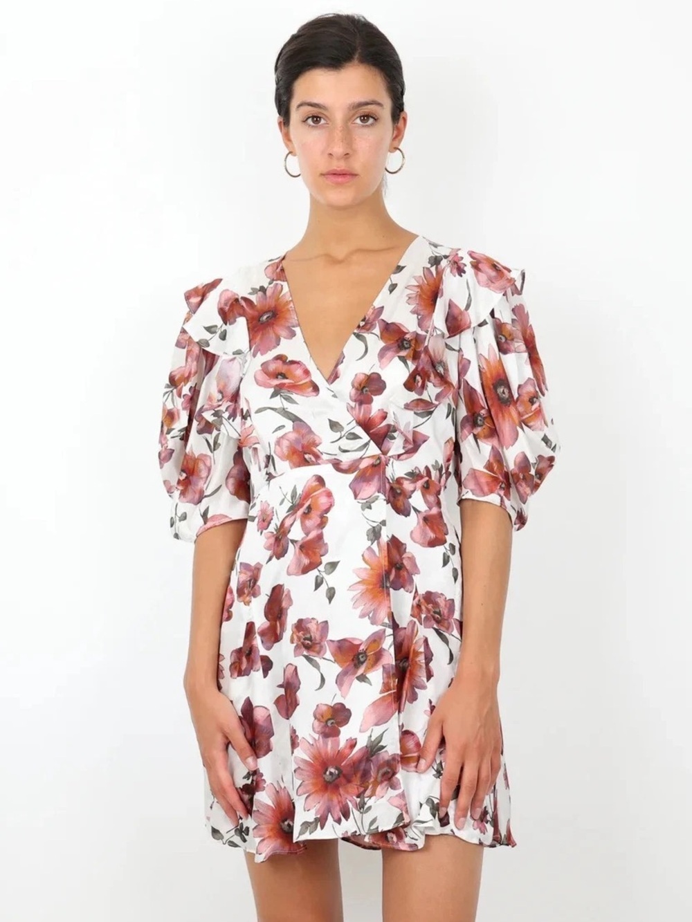 The Kooples Floral Wrap Dress - Multicolor Ecru, Size 6